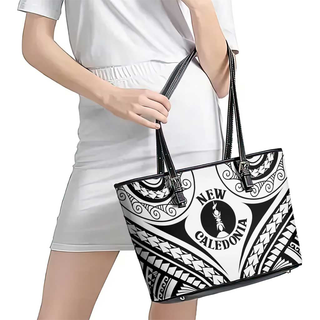New Caledonia Day Leather Tote Bag Polynesian Curves White Color LT05 - Polynesian Pride