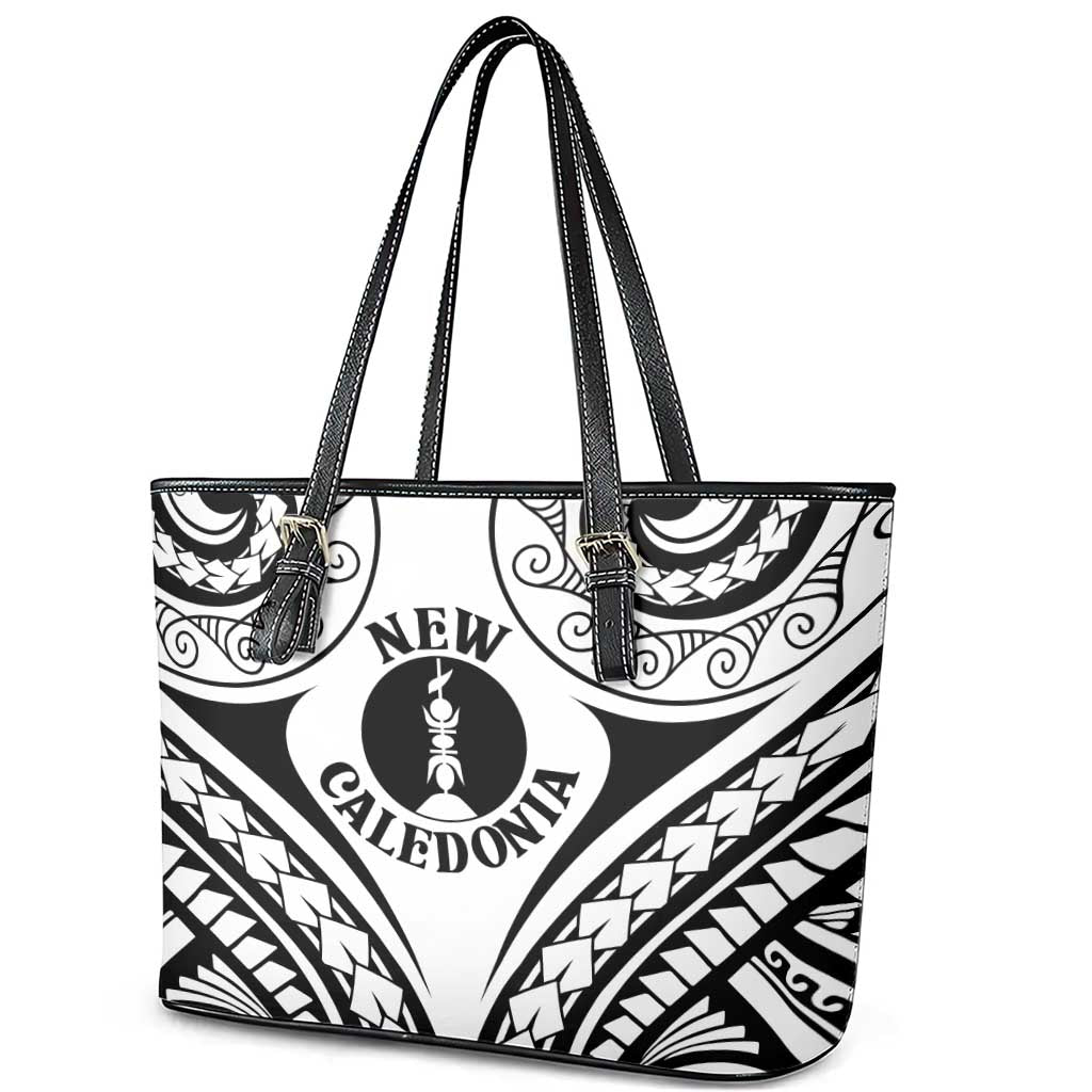 New Caledonia Day Leather Tote Bag Polynesian Curves White Color LT05 - Polynesian Pride