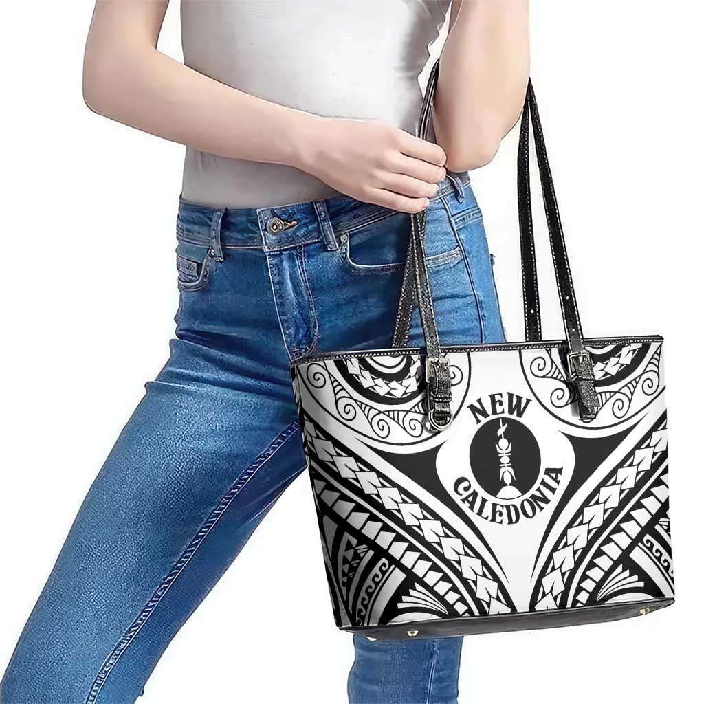 New Caledonia Day Leather Tote Bag Polynesian Curves White Color LT05 - Polynesian Pride