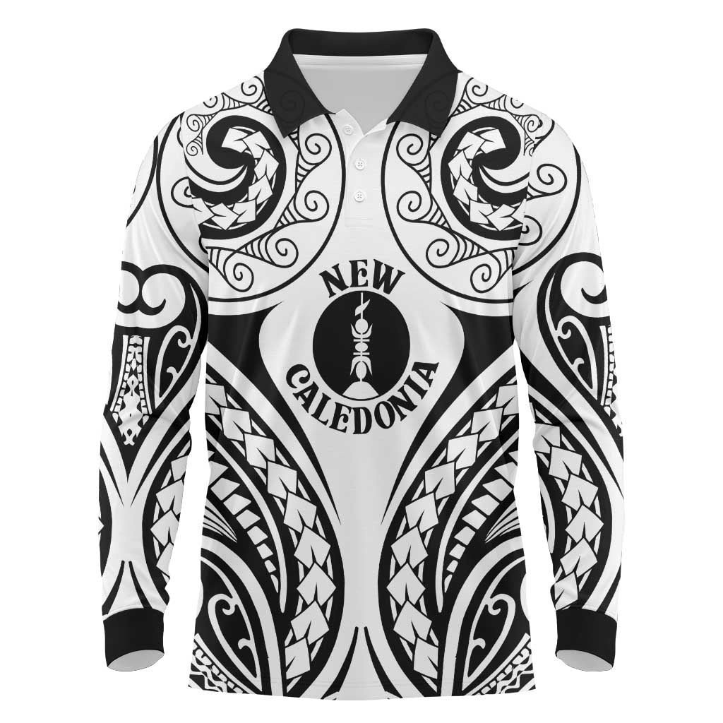 New Caledonia Day Long Sleeve Polo Shirt Polynesian Curves White Color LT05 White - Polynesian Pride