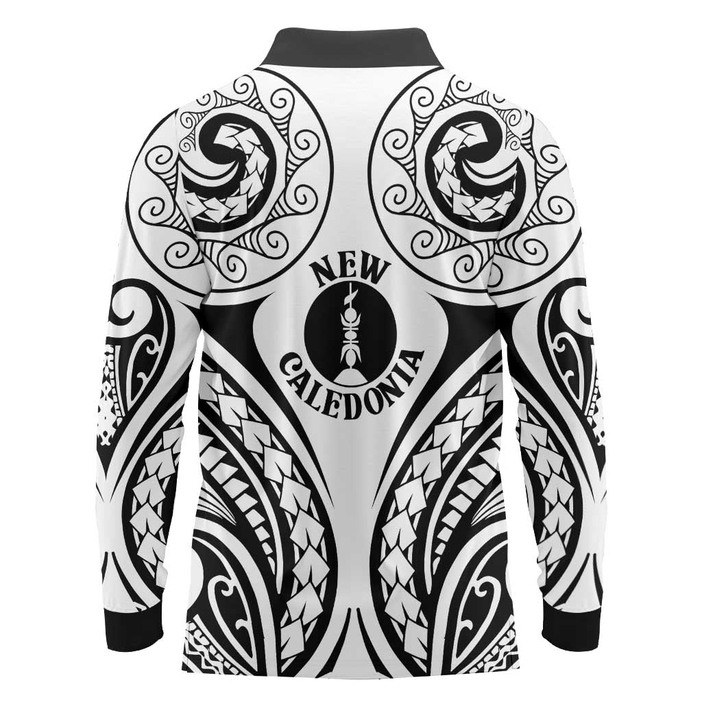 New Caledonia Day Long Sleeve Polo Shirt Polynesian Curves White Color LT05 - Polynesian Pride