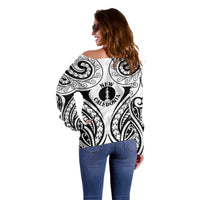 New Caledonia Day Off Shoulder Sweater Polynesian Curves White Color LT05 - Polynesian Pride