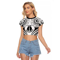 New Caledonia Day Raglan Cropped T Shirt Polynesian Curves White Color - Polynesian Pride