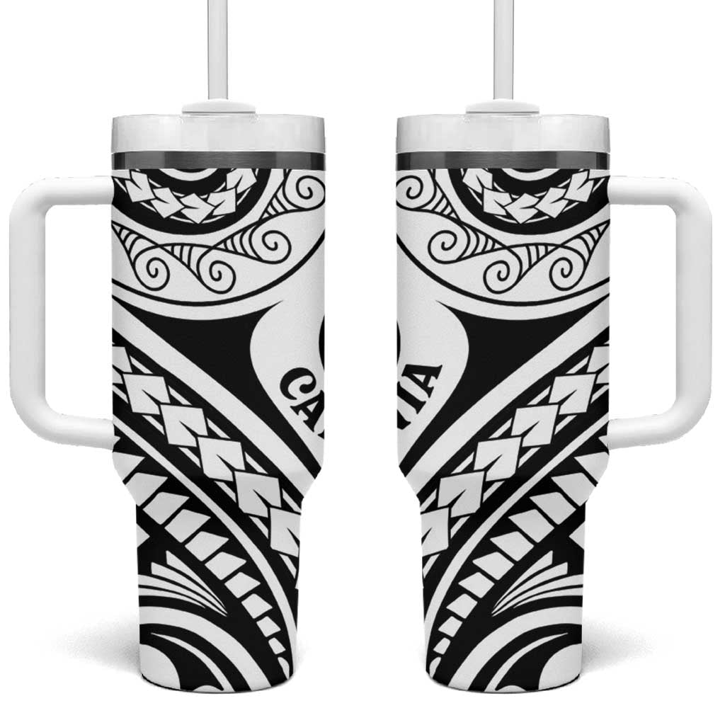 New Caledonia Day Tumbler With Handle Polynesian Curves White Color LT05 One Size: 40 oz White - Polynesian Pride