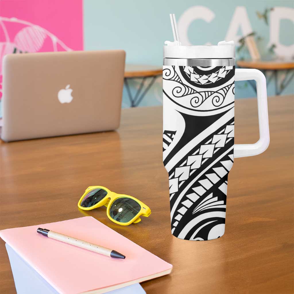 New Caledonia Day Tumbler With Handle Polynesian Curves White Color LT05 - Polynesian Pride