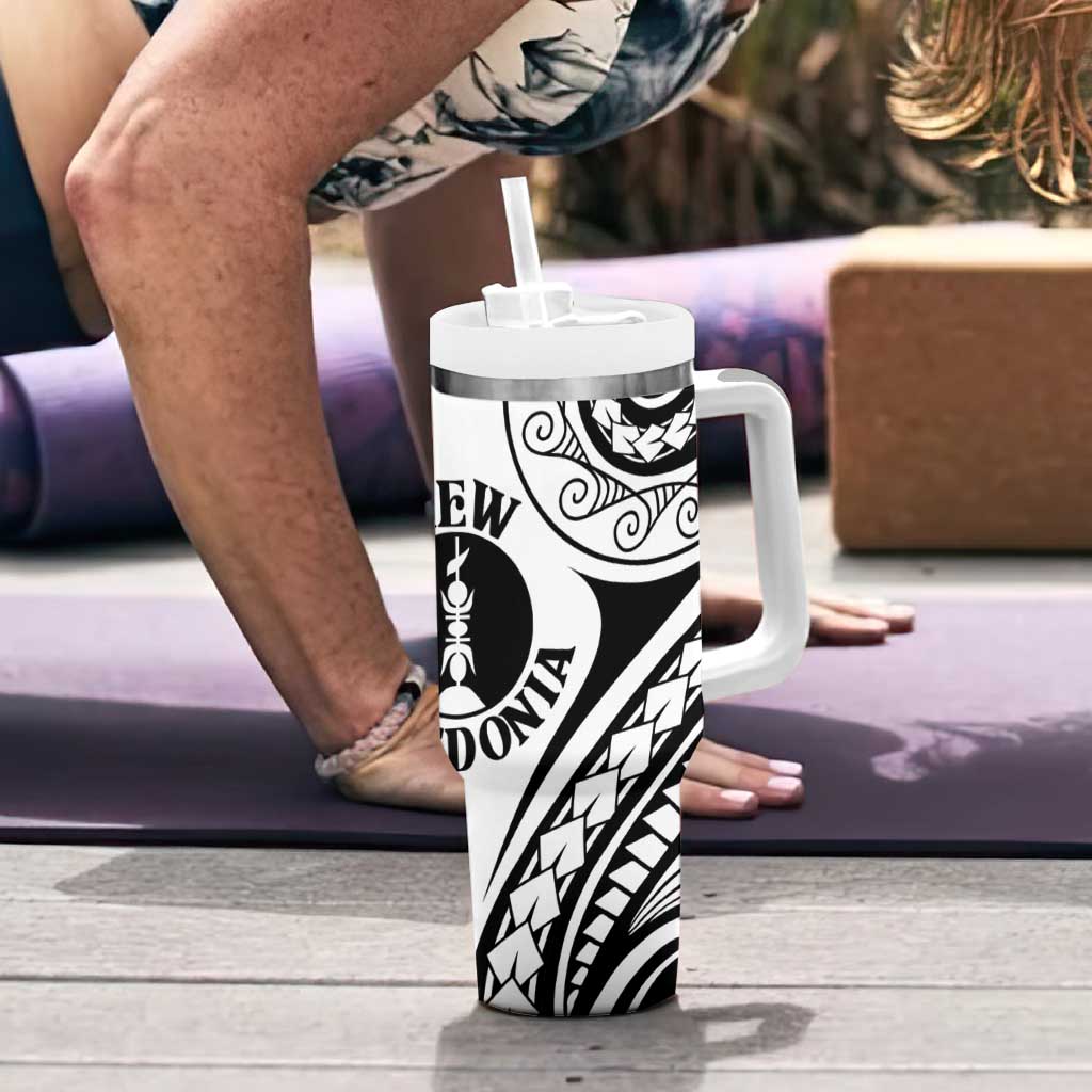 New Caledonia Day Tumbler With Handle Polynesian Curves White Color LT05 - Polynesian Pride