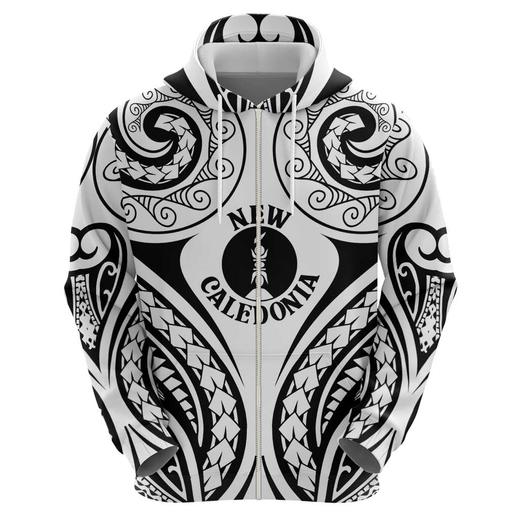 New Caledonia Day Zip Hoodie Polynesian Curves White Color LT05 - Polynesian Pride