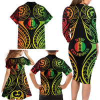 New Caledonia Day Family Matching Long Sleeve Bodycon Dress and Hawaiian Shirt Polynesian Curves Reggae Color LT05 - Polynesian Pride