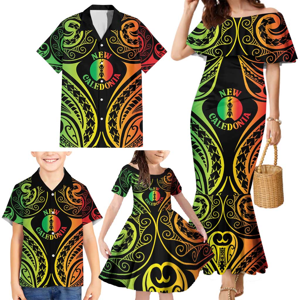 New Caledonia Day Family Matching Mermaid Dress and Hawaiian Shirt Polynesian Curves Reggae Color LT05 - Polynesian Pride