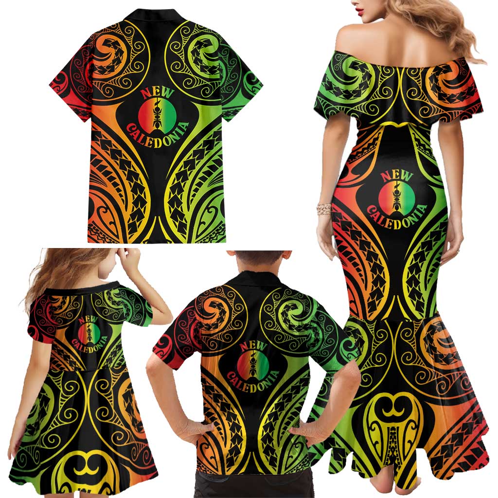New Caledonia Day Family Matching Mermaid Dress and Hawaiian Shirt Polynesian Curves Reggae Color LT05 - Polynesian Pride