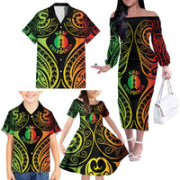 New Caledonia Day Family Matching Off The Shoulder Long Sleeve Dress and Hawaiian Shirt Polynesian Curves Reggae Color LT05 - Polynesian Pride