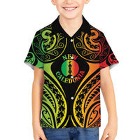 New Caledonia Day Family Matching Off The Shoulder Long Sleeve Dress and Hawaiian Shirt Polynesian Curves Reggae Color LT05 Son's Shirt Reggae - Polynesian Pride