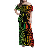 New Caledonia Day Family Matching Off Shoulder Maxi Dress and Hawaiian Shirt Polynesian Curves Reggae Color LT05 Mom's Dress Reggae - Polynesian Pride