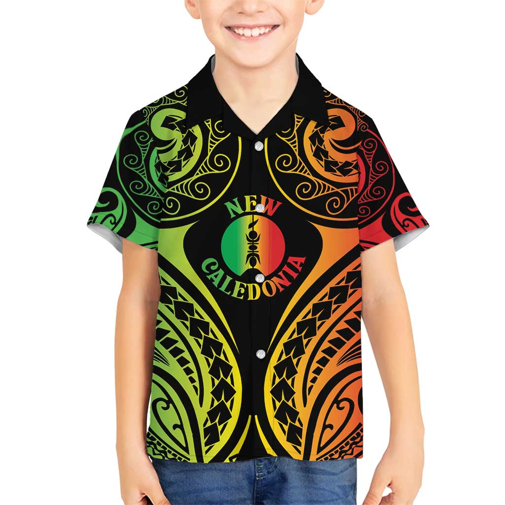 New Caledonia Day Family Matching Off Shoulder Maxi Dress and Hawaiian Shirt Polynesian Curves Reggae Color LT05 Son's Shirt Reggae - Polynesian Pride