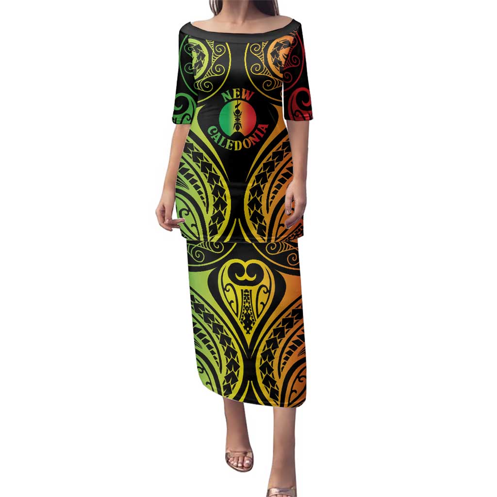 New Caledonia Day Family Matching Puletasi and Hawaiian Shirt Polynesian Curves Reggae Color - Polynesian Pride