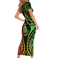New Caledonia Day Family Matching Short Sleeve Bodycon Dress and Hawaiian Shirt Polynesian Curves Reggae Color LT05 - Polynesian Pride
