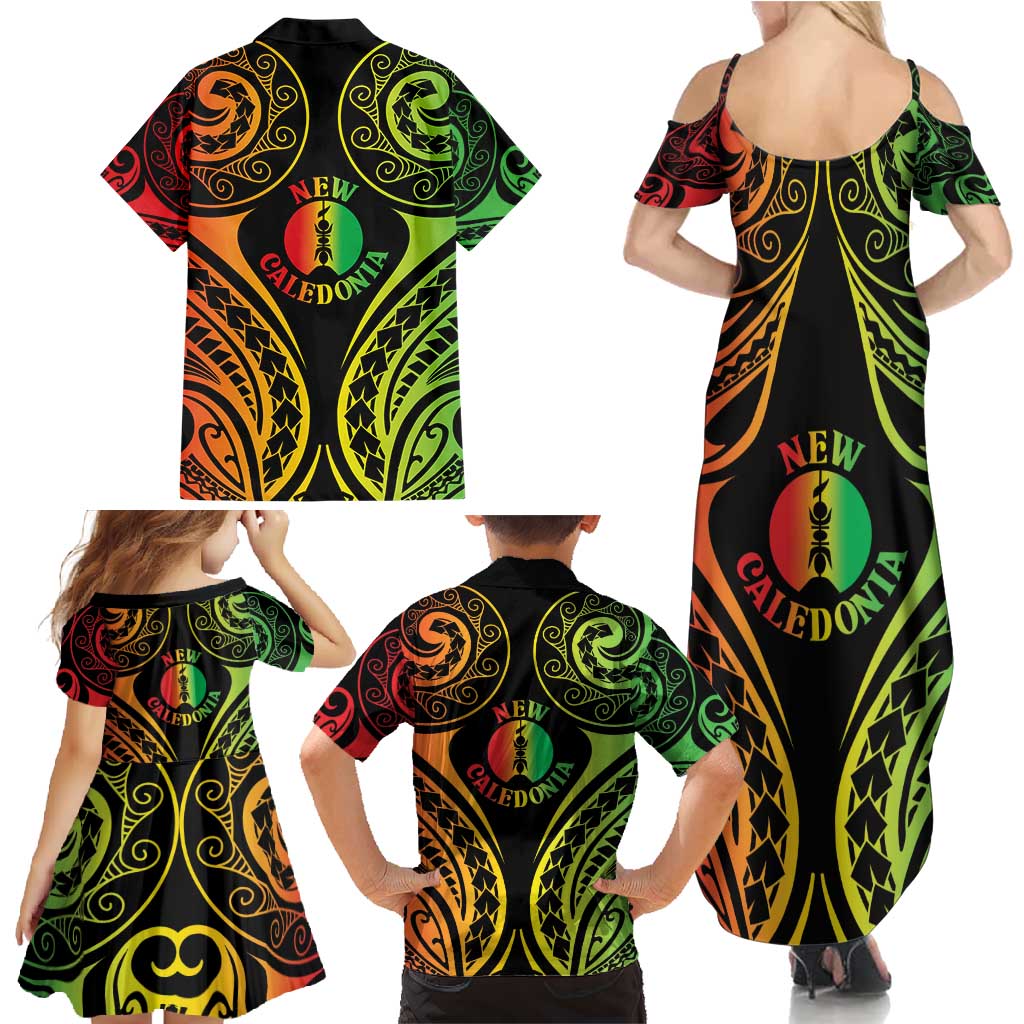 New Caledonia Day Family Matching Summer Maxi Dress and Hawaiian Shirt Polynesian Curves Reggae Color LT05 - Polynesian Pride