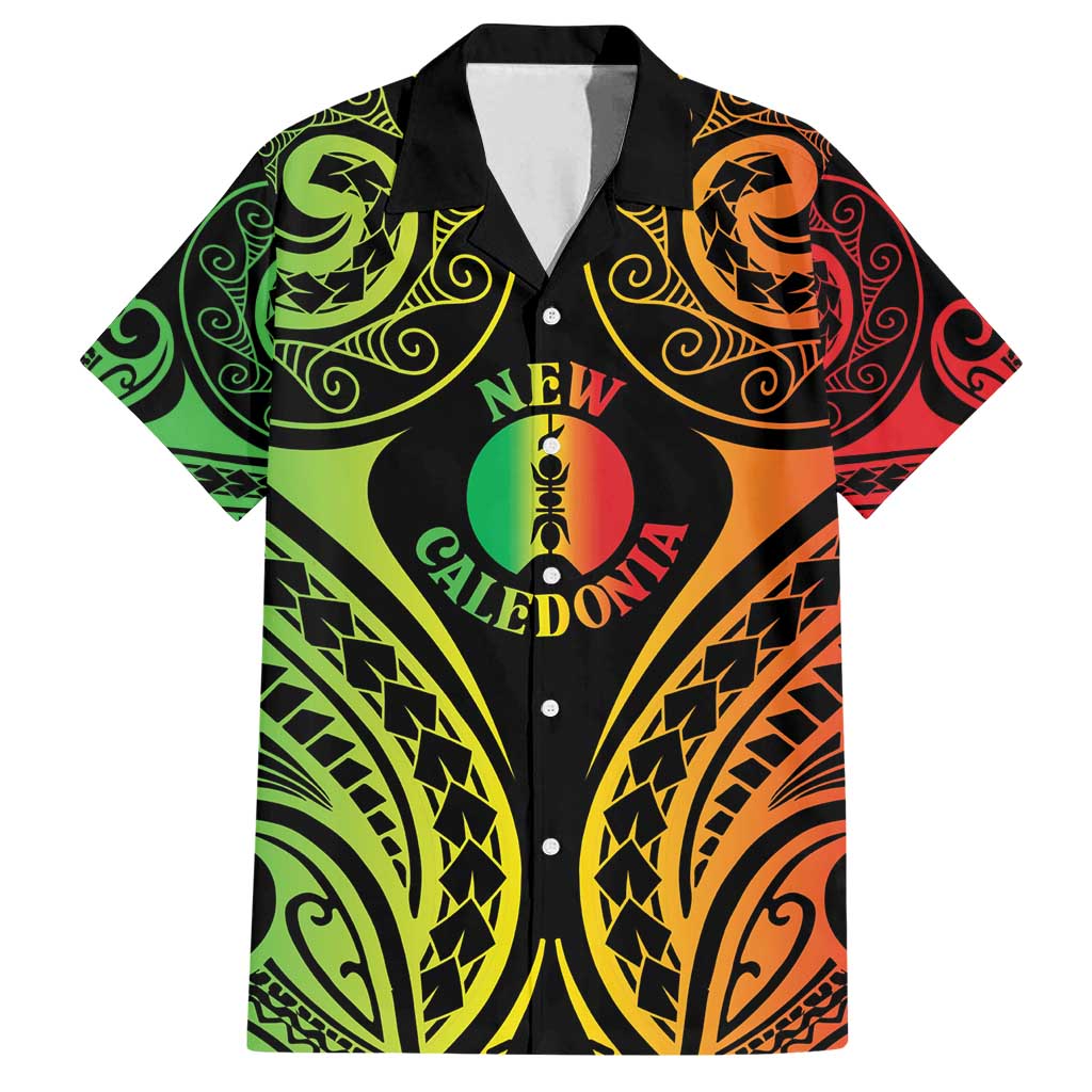 New Caledonia Day Family Matching Summer Maxi Dress and Hawaiian Shirt Polynesian Curves Reggae Color LT05 Dad's Shirt - Short Sleeve Reggae - Polynesian Pride