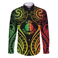 New Caledonia Day Family Matching Summer Maxi Dress and Hawaiian Shirt Polynesian Curves Reggae Color LT05 Dad's Shirt - Long Sleeve Reggae - Polynesian Pride