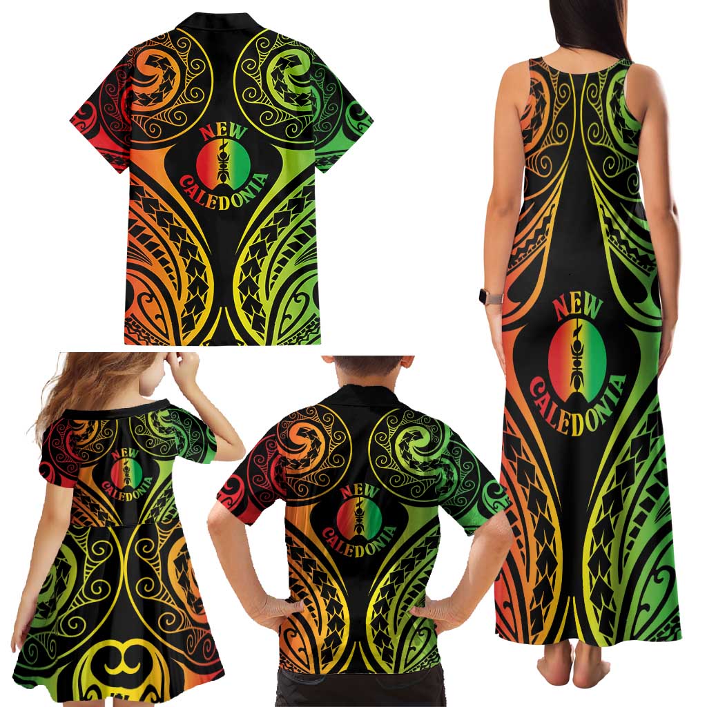 New Caledonia Day Family Matching Tank Maxi Dress and Hawaiian Shirt Polynesian Curves Reggae Color LT05 - Polynesian Pride