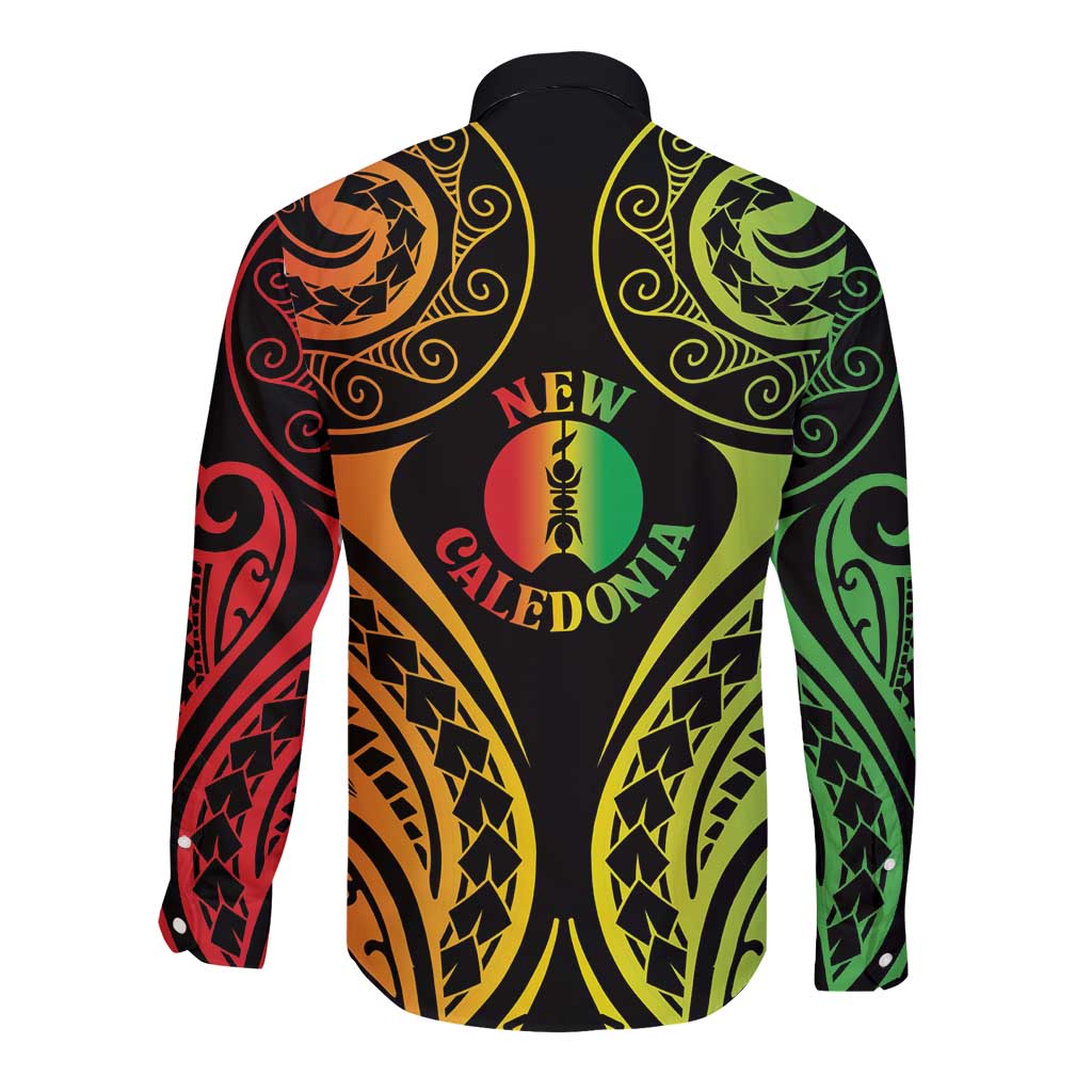 New Caledonia Day Long Sleeve Button Shirt Polynesian Curves Reggae Color - Polynesian Pride