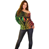 New Caledonia Day Off Shoulder Sweater Polynesian Curves Reggae Color LT05 - Polynesian Pride
