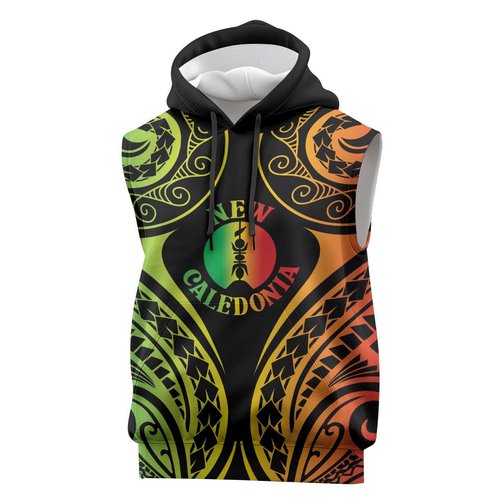 New Caledonia Day Sleeveless Hoodie Polynesian Curves Reggae Color - Polynesian Pride