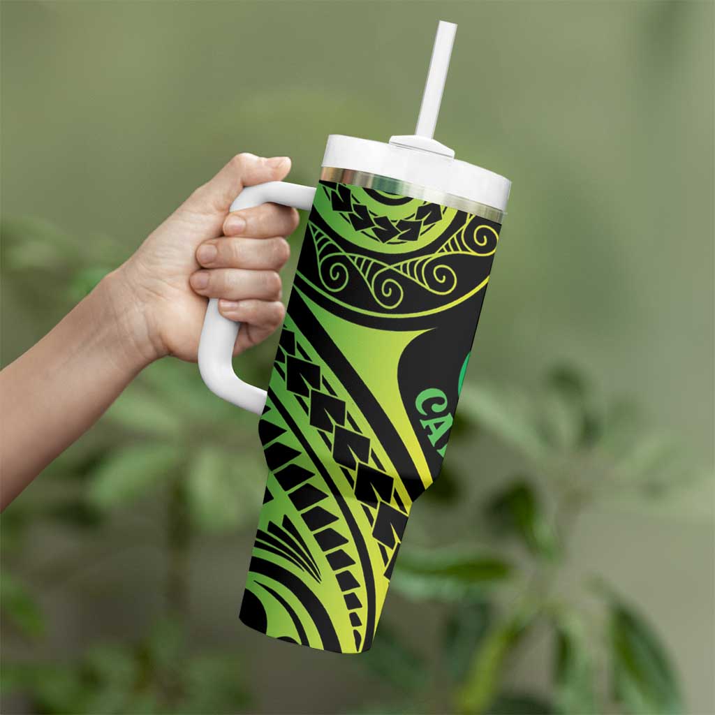 New Caledonia Day Tumbler With Handle Polynesian Curves Reggae Color - Polynesian Pride