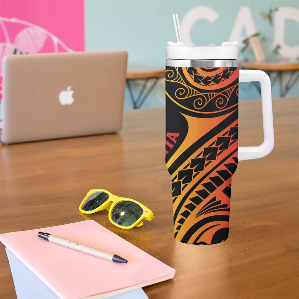 New Caledonia Day Tumbler With Handle Polynesian Curves Reggae Color - Polynesian Pride