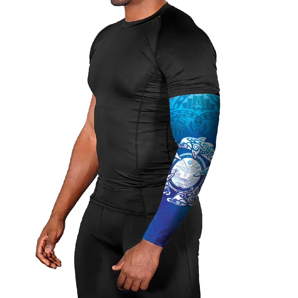 Marshall Islands Manit Day Arm Sleeves Tribal Dolphin With Marshall Seal - Polynesian Pride