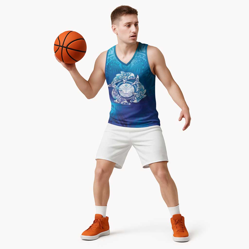 Marshall Islands Manit Day Basketball Jersey Tribal Dolphin With Marshall Seal - Polynesian Pride