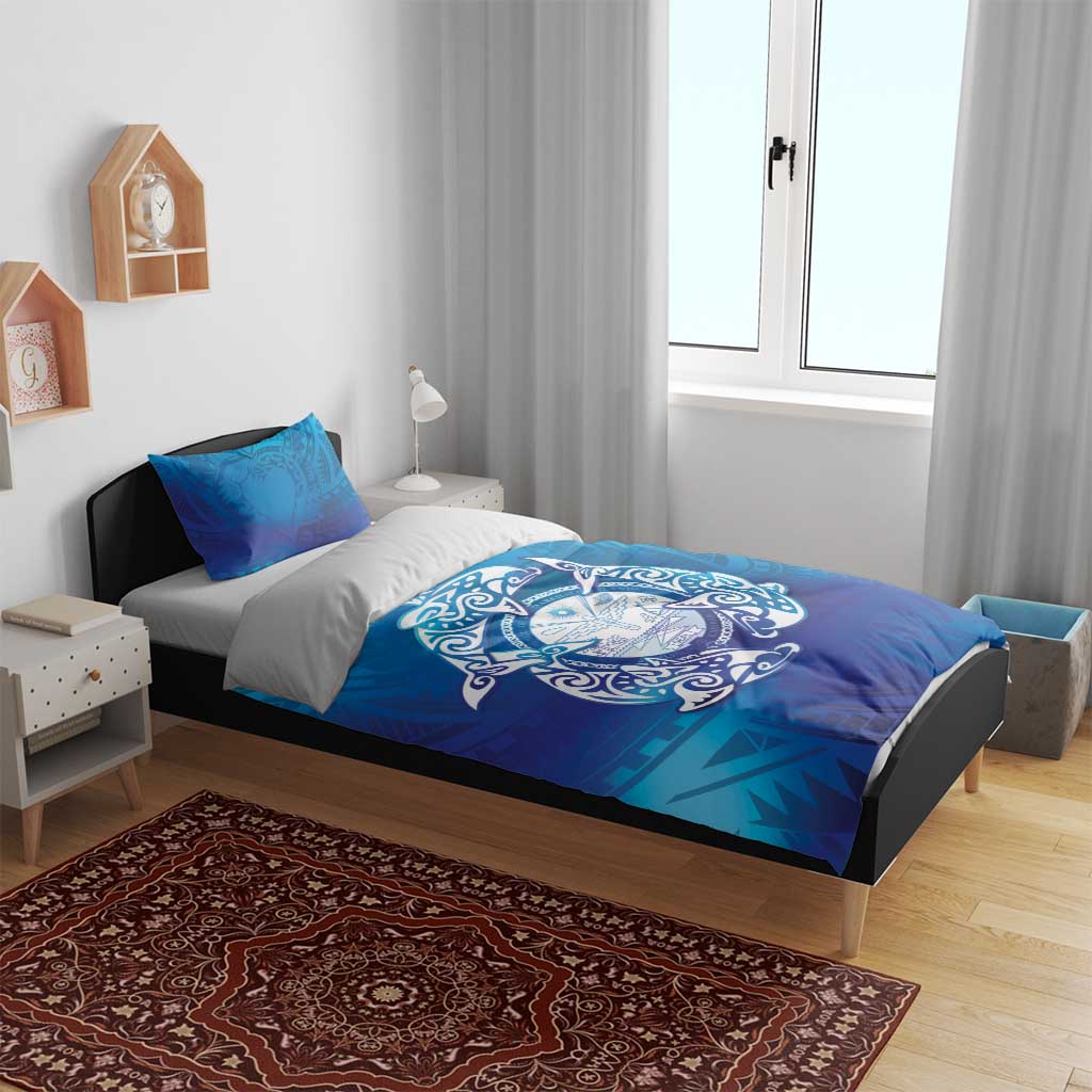 Marshall Islands Manit Day Bedding Set Tribal Dolphin With Marshall Seal - Polynesian Pride