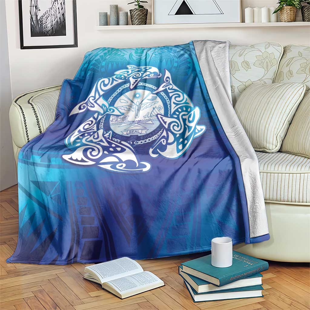 Marshall Islands Manit Day Blanket Tribal Dolphin With Marshall Seal - Polynesian Pride