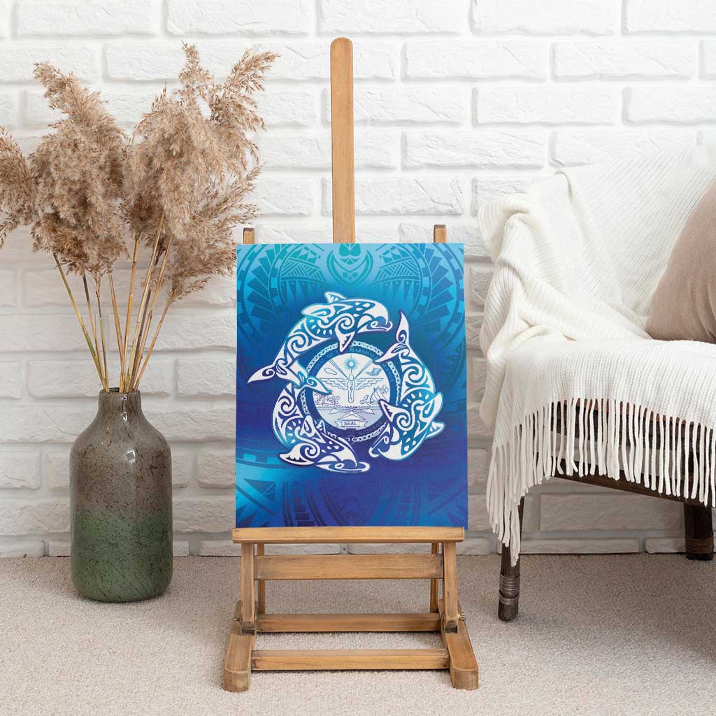 Marshall Islands Manit Day Canvas Wall Art Tribal Dolphin With Marshall Seal - Polynesian Pride