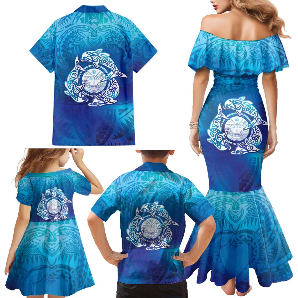 Marshall Islands Manit Day Family Matching Mermaid Dress and Hawaiian Shirt Tribal Dolphin With Marshall Seal LT05 - Polynesian Pride