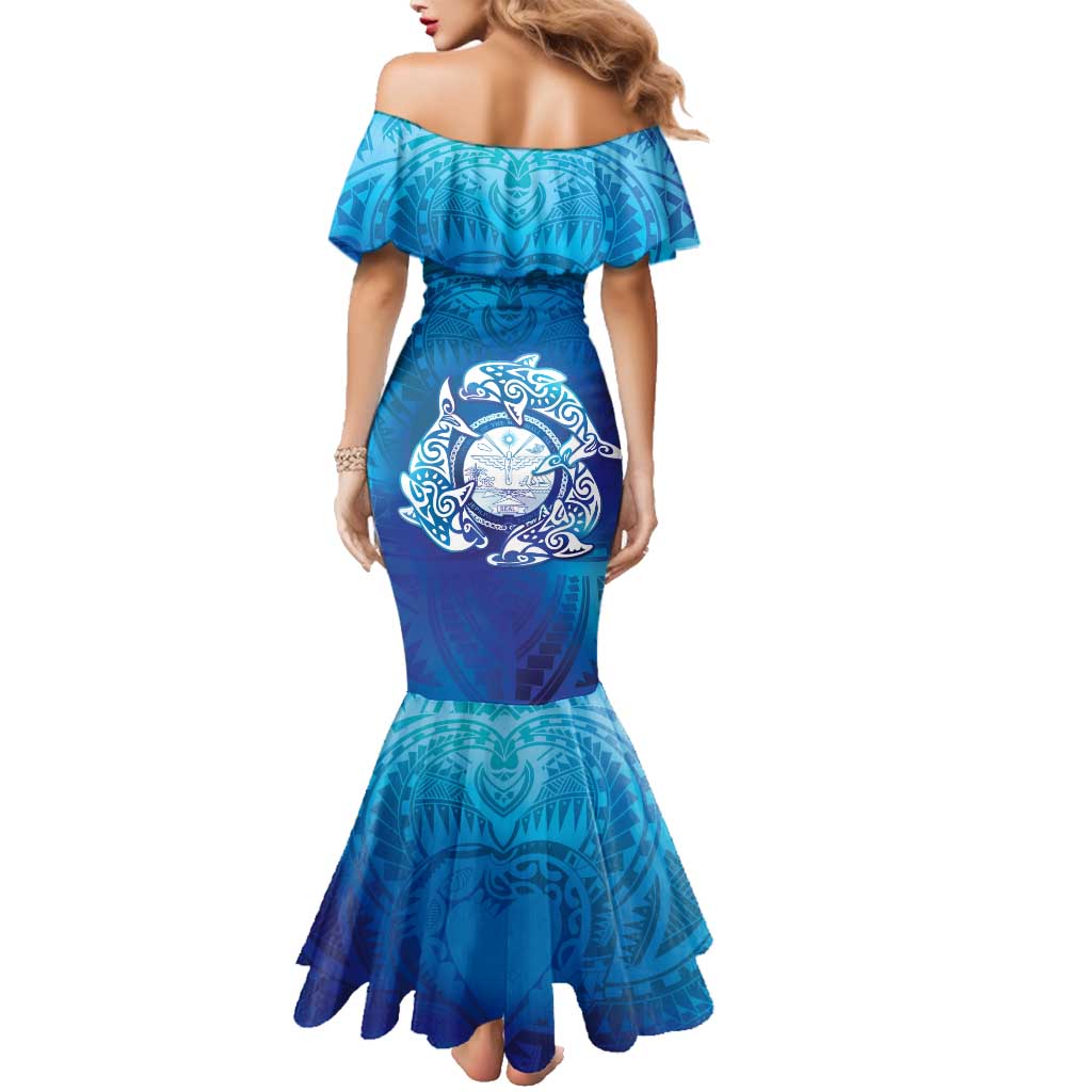 Marshall Islands Manit Day Family Matching Mermaid Dress and Hawaiian Shirt Tribal Dolphin With Marshall Seal LT05 - Polynesian Pride