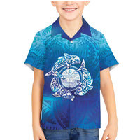 Marshall Islands Manit Day Family Matching Mermaid Dress and Hawaiian Shirt Tribal Dolphin With Marshall Seal LT05 Son's Shirt Blue - Polynesian Pride