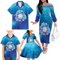 Marshall Islands Manit Day Family Matching Off The Shoulder Long Sleeve Dress and Hawaiian Shirt Tribal Dolphin With Marshall Seal LT05 - Polynesian Pride
