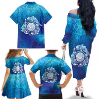 Marshall Islands Manit Day Family Matching Off The Shoulder Long Sleeve Dress and Hawaiian Shirt Tribal Dolphin With Marshall Seal LT05 - Polynesian Pride