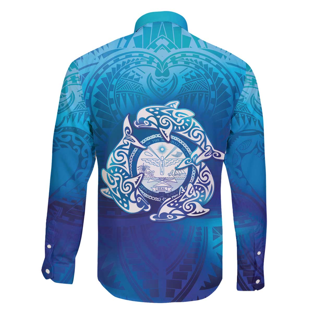 Marshall Islands Manit Day Family Matching Off The Shoulder Long Sleeve Dress and Hawaiian Shirt Tribal Dolphin With Marshall Seal LT05 - Polynesian Pride
