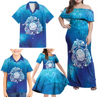 Marshall Islands Manit Day Family Matching Off Shoulder Maxi Dress and Hawaiian Shirt Tribal Dolphin With Marshall Seal LT05 - Polynesian Pride