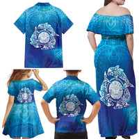Marshall Islands Manit Day Family Matching Off Shoulder Maxi Dress and Hawaiian Shirt Tribal Dolphin With Marshall Seal LT05 - Polynesian Pride