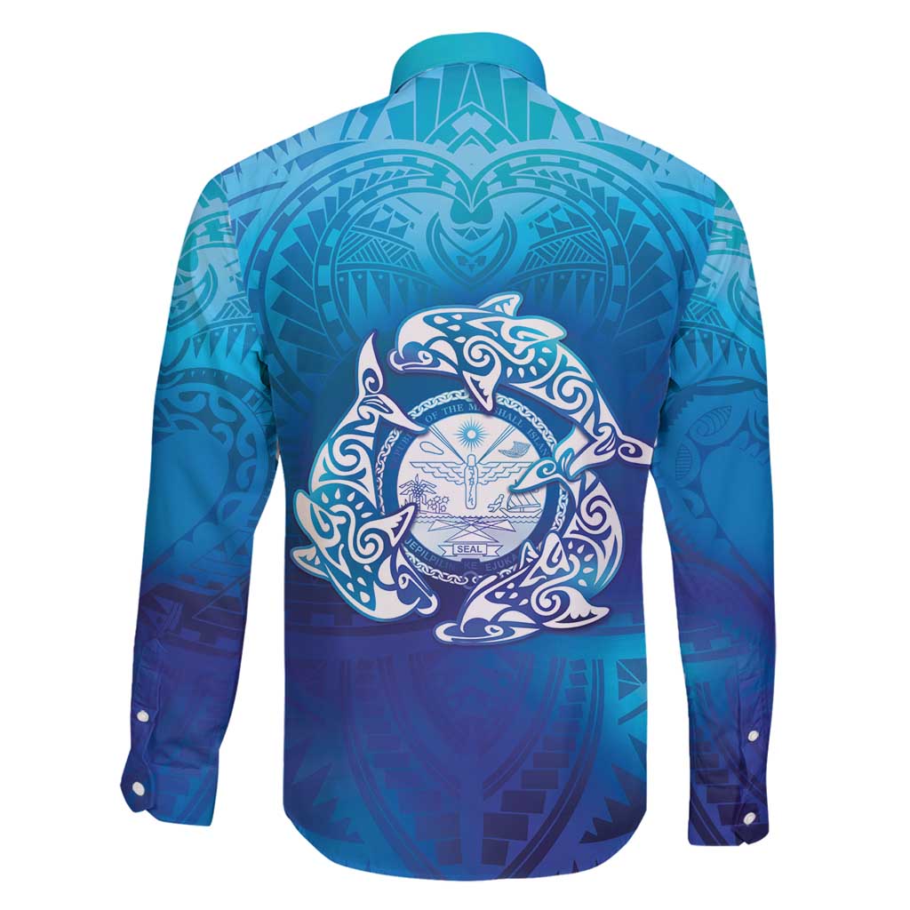 Marshall Islands Manit Day Family Matching Off Shoulder Short Dress and Hawaiian Shirt Tribal Dolphin With Marshall Seal LT05 - Polynesian Pride