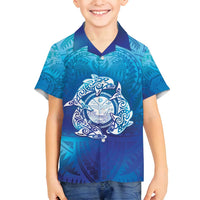 Marshall Islands Manit Day Family Matching Puletasi and Hawaiian Shirt Tribal Dolphin With Marshall Seal - Polynesian Pride