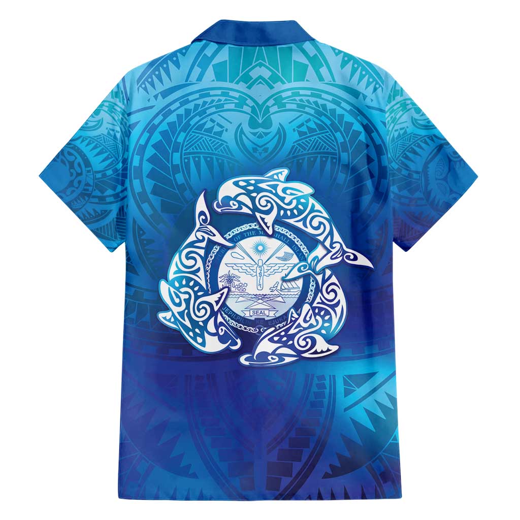 Marshall Islands Manit Day Family Matching Short Sleeve Bodycon Dress and Hawaiian Shirt Tribal Dolphin With Marshall Seal LT05 - Polynesian Pride