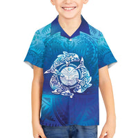 Marshall Islands Manit Day Family Matching Short Sleeve Bodycon Dress and Hawaiian Shirt Tribal Dolphin With Marshall Seal LT05 Son's Shirt Blue - Polynesian Pride
