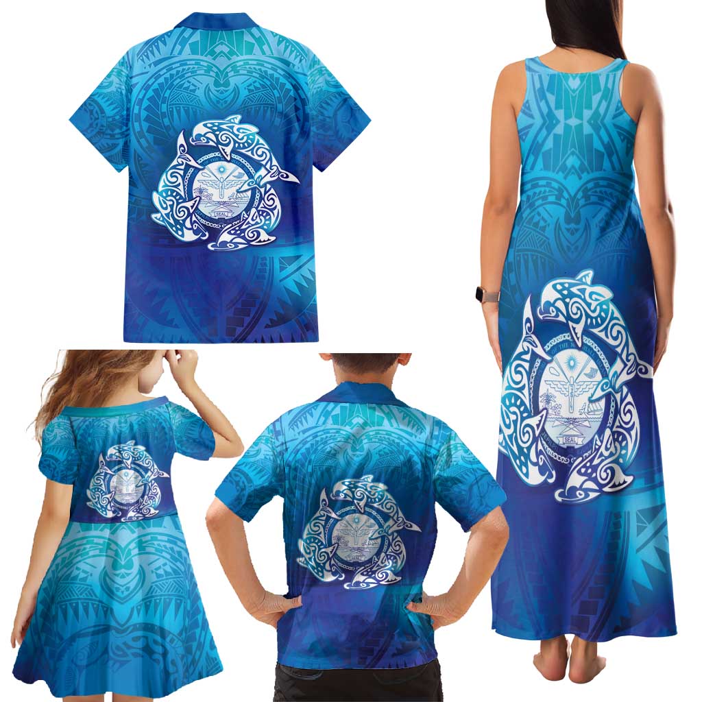 Marshall Islands Manit Day Family Matching Tank Maxi Dress and Hawaiian Shirt Tribal Dolphin With Marshall Seal LT05 - Polynesian Pride