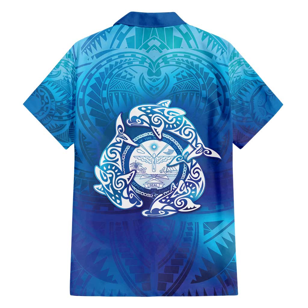 Marshall Islands Manit Day Family Matching Tank Maxi Dress and Hawaiian Shirt Tribal Dolphin With Marshall Seal LT05 - Polynesian Pride