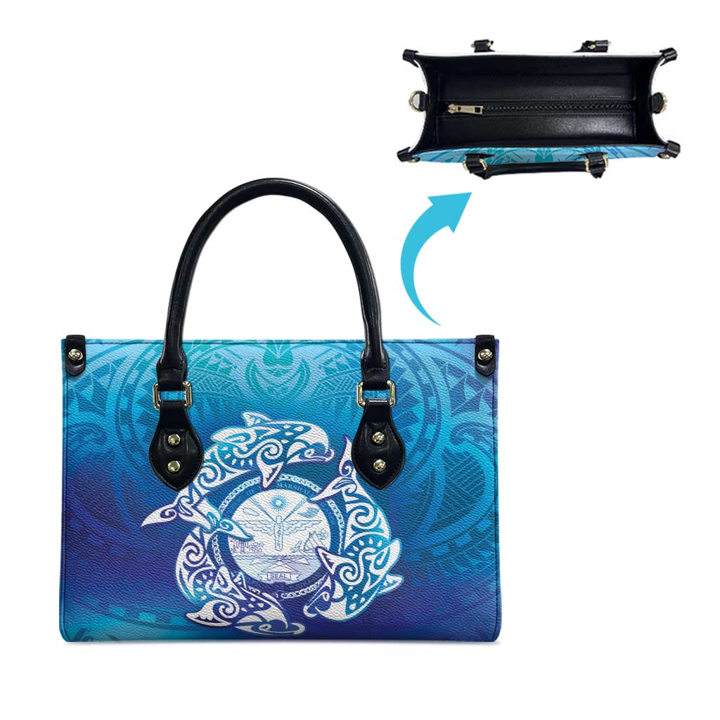 Marshall Islands Manit Day Leather Bag Tribal Dolphin With Marshall Seal - Polynesian Pride