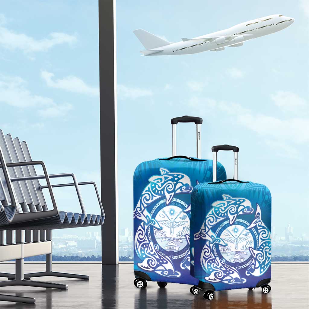 Marshall Islands Manit Day Luggage Cover Tribal Dolphin With Marshall Seal - Polynesian Pride